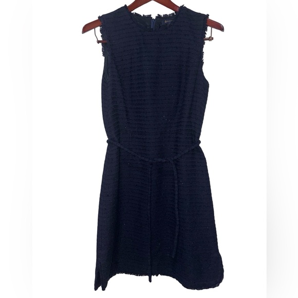 Brooks Brothers Dresses & Skirts - Brooks Brothers Navy Tweed Fringe Sleeveless Dress Belted Size 12